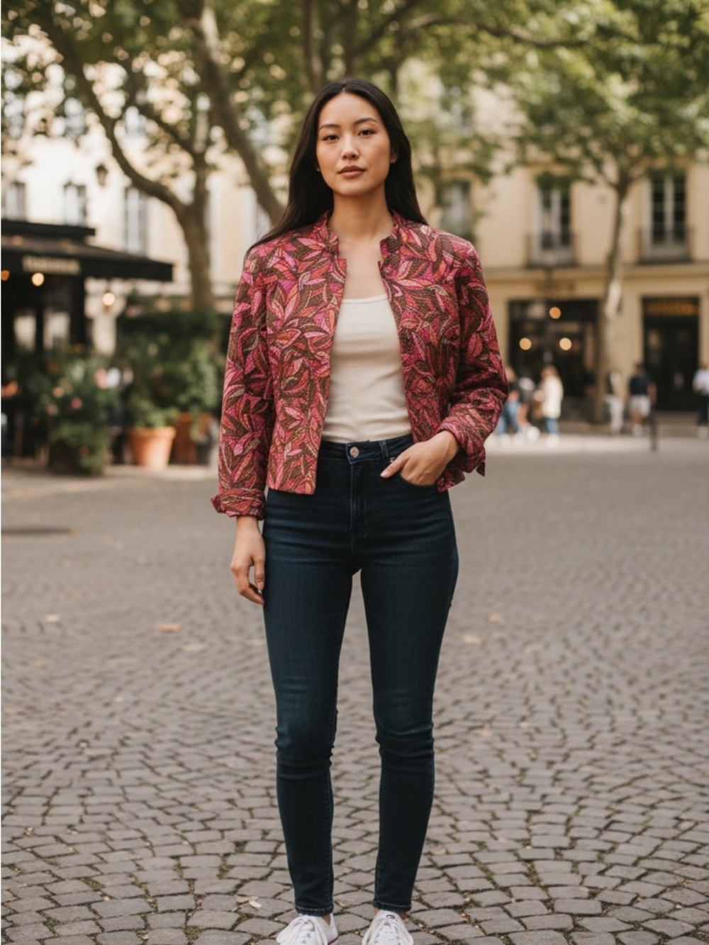 Sigrid Olsen Pink Floral Patterned Crop Jacket